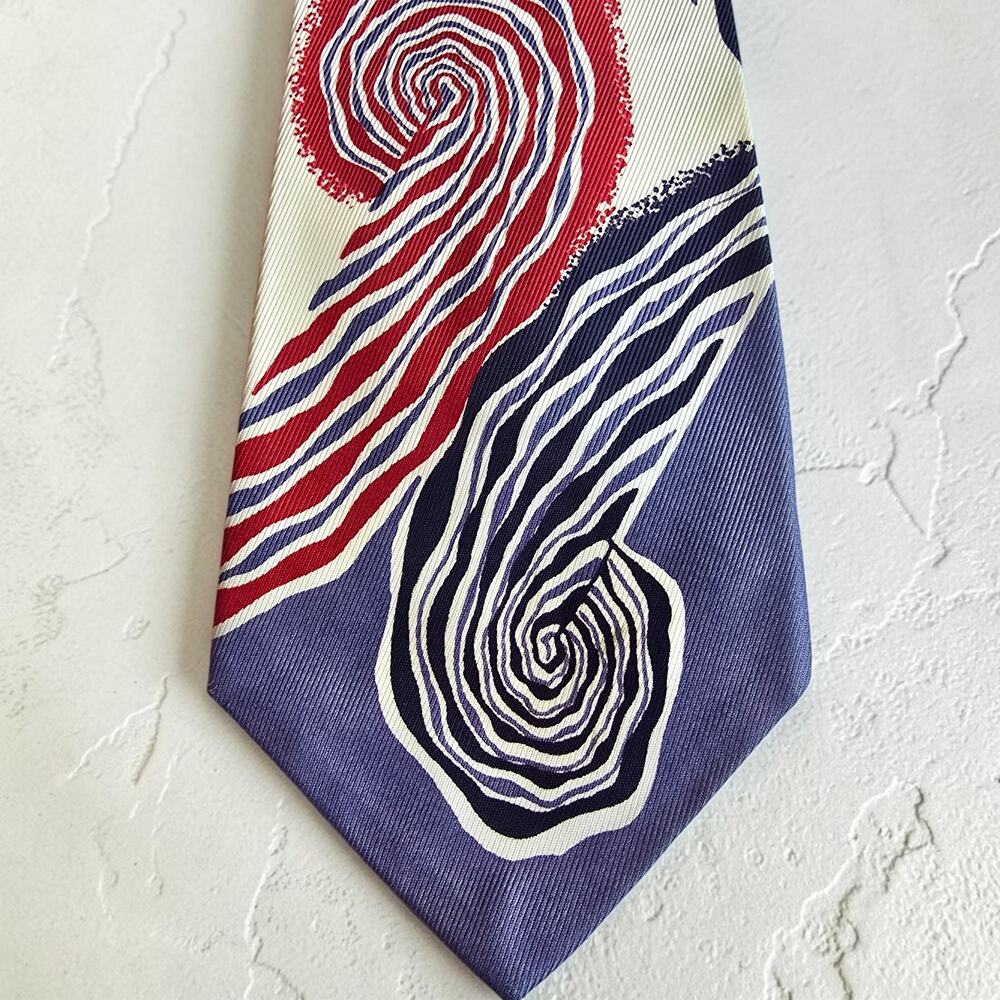 VTG Wembley Necktie Abstract Atomic Red White Blue Wide 3.75" MCM 1950s 1960s